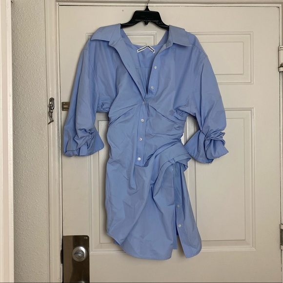 ALEXANDER WANG Cinched Cotton Shirt Dress in Light Blue Size 0 - Picture 8 of 11